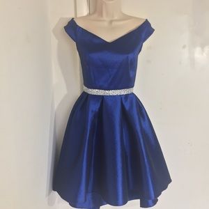 royal blue high low fit n flare dress